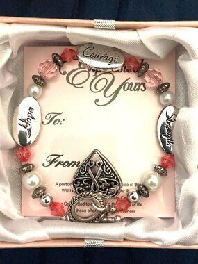 Pink Cancer Awareness Ribbon Hope Courage Strength Bracelet with Original Box